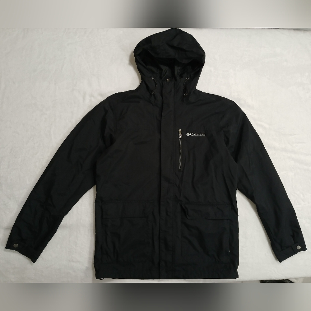 Columbia Omni-Tech Black Hooded Waterproof Rain Jacket Size M - Picture 2 of 10